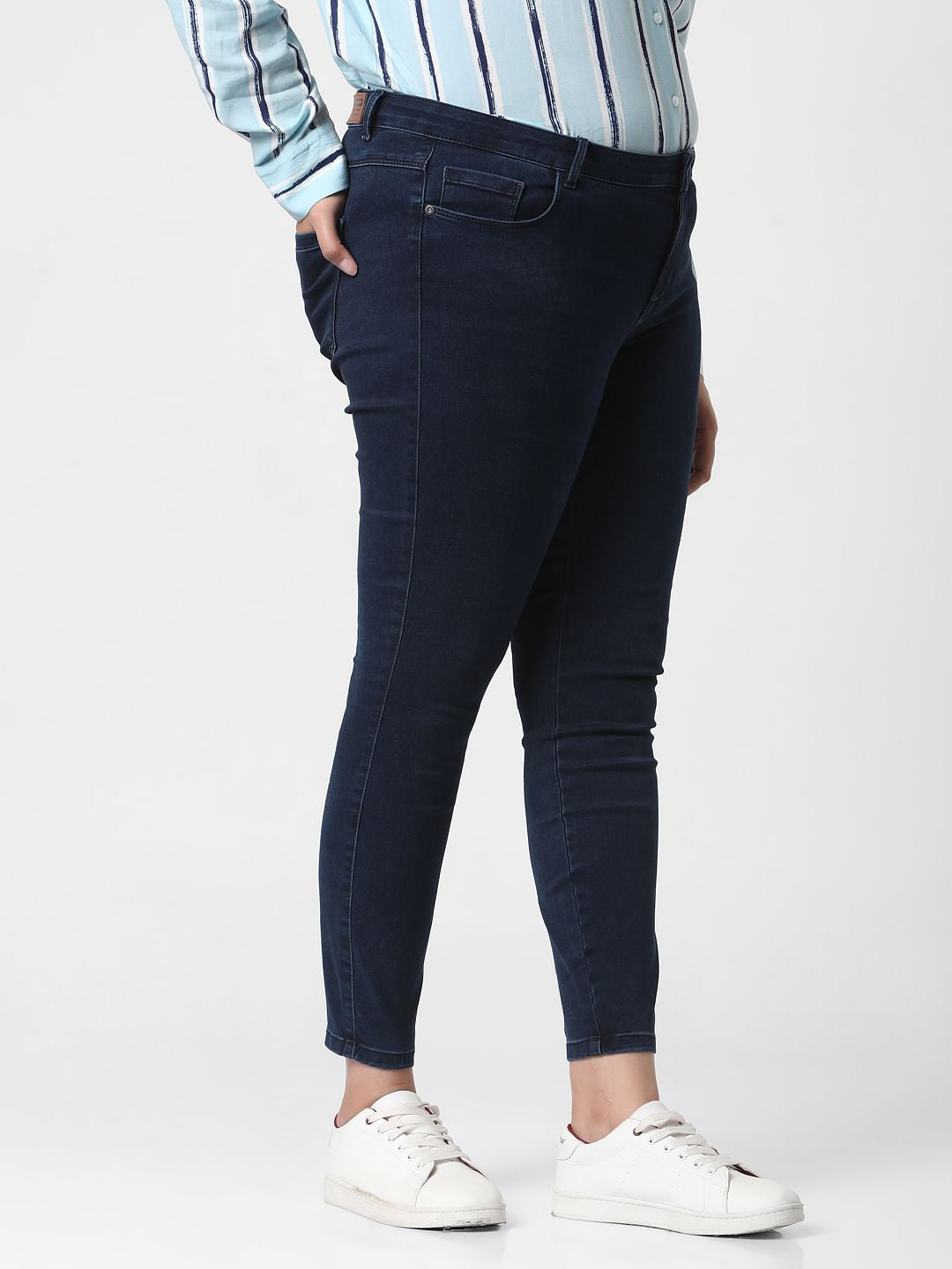 Curve Dark Blue Mid Rise Wendy Skinny Jeans