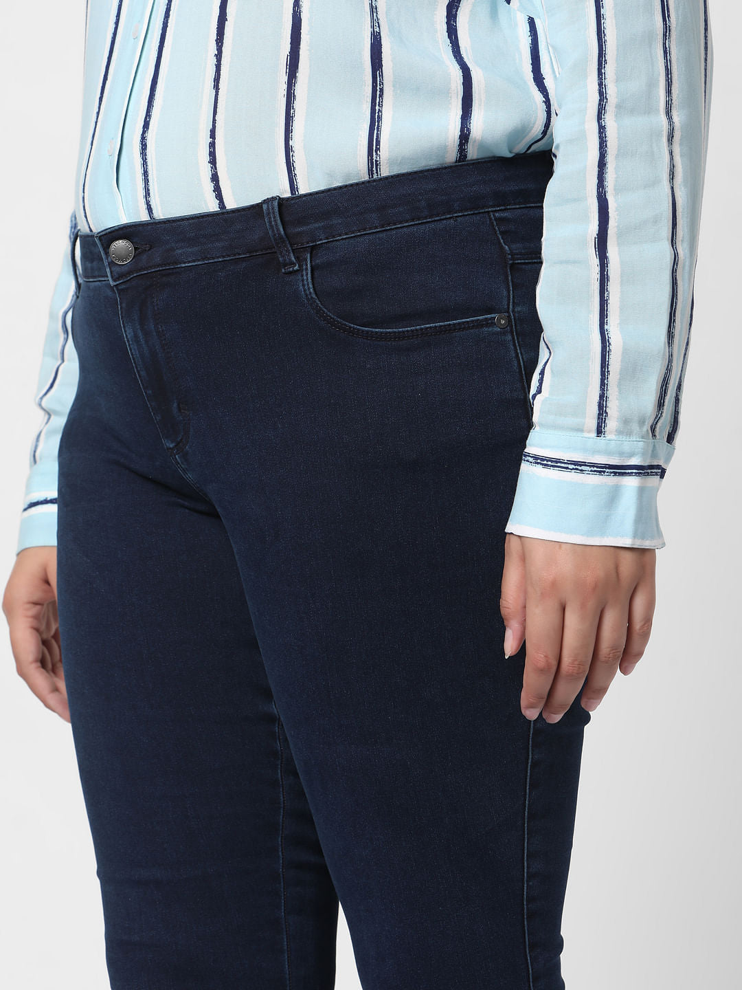 Curve Dark Blue Mid Rise Wendy Skinny Jeans