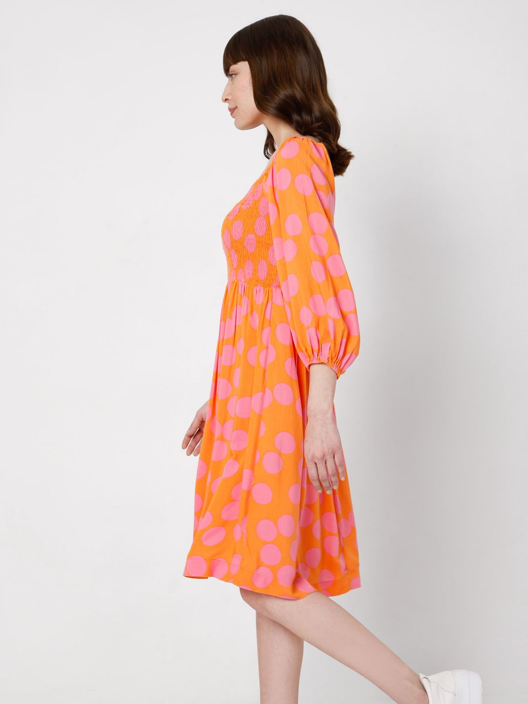 Orange Polka Dot Fit & Flare Dress