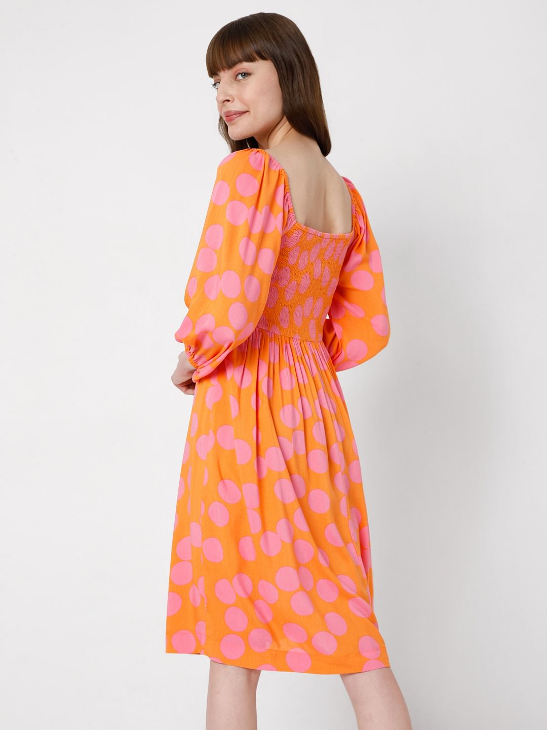 Orange Polka Dot Fit & Flare Dress