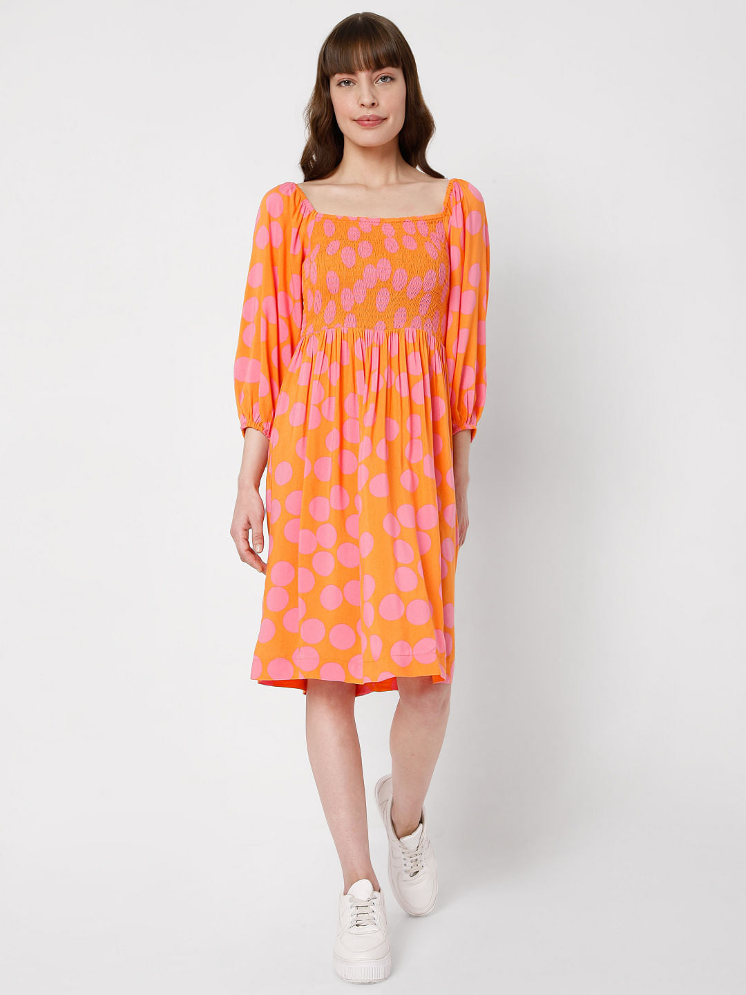 Orange Polka Dot Fit & Flare Dress