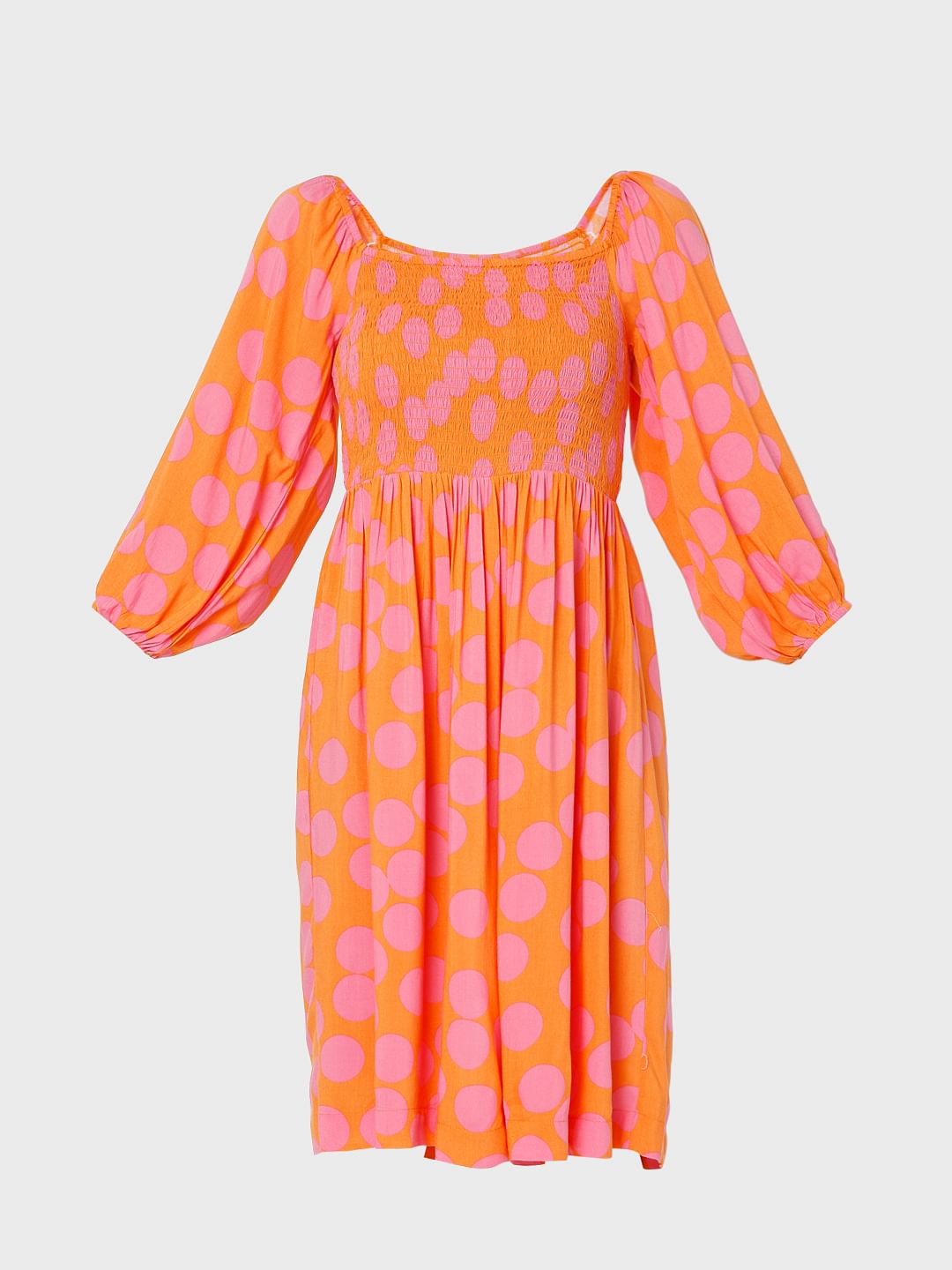 Orange Polka Dot Fit & Flare Dress