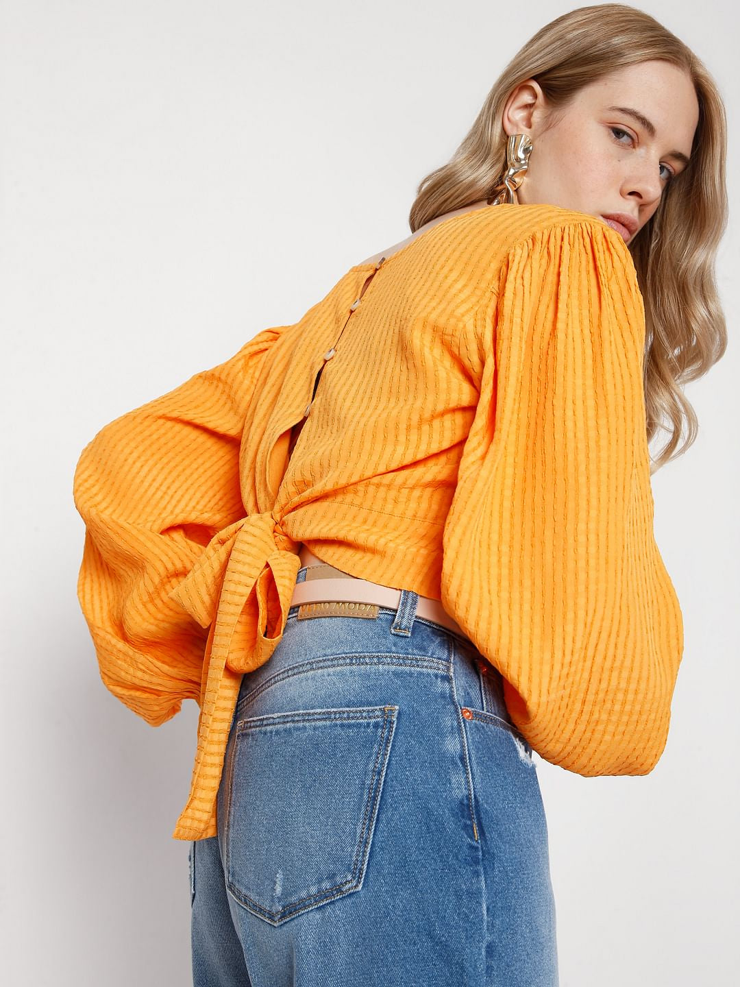 Orange Textured Wrap Top