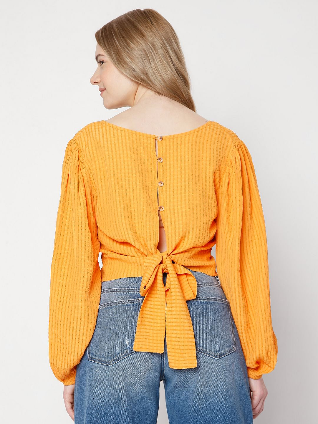 Orange Textured Wrap Top