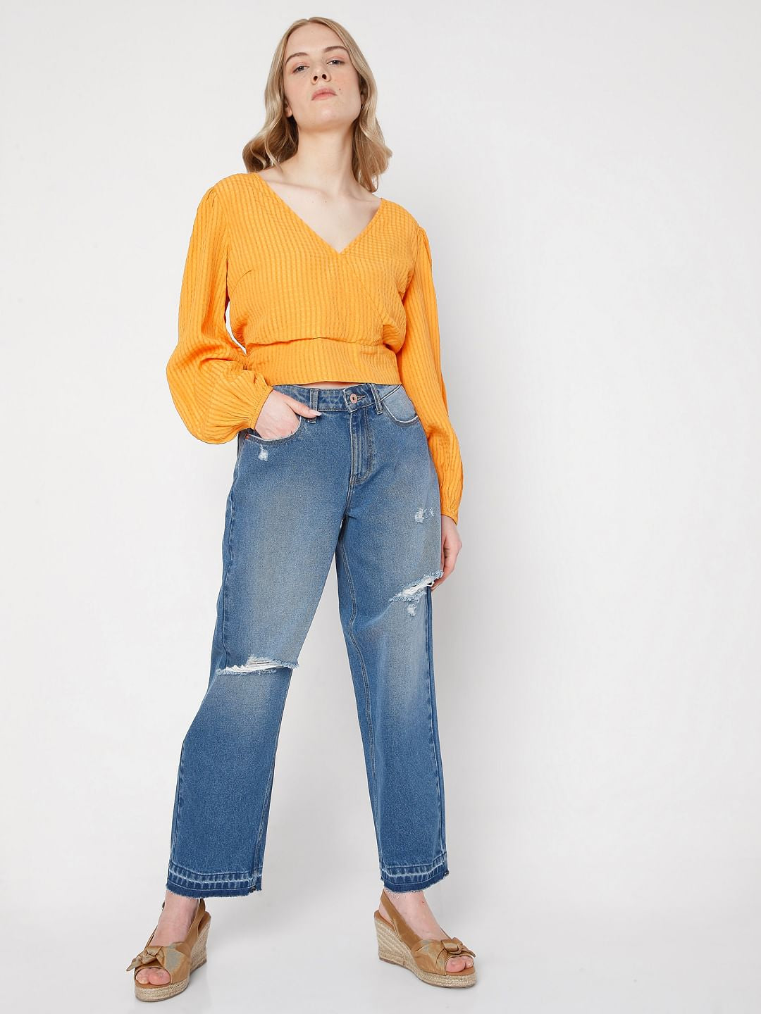 Orange Textured Wrap Top