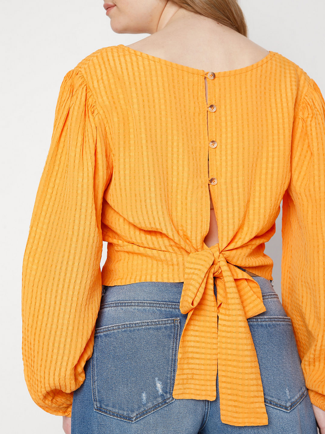 Orange Textured Wrap Top