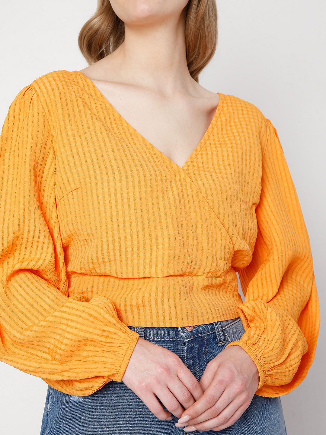 Orange Textured Wrap Top