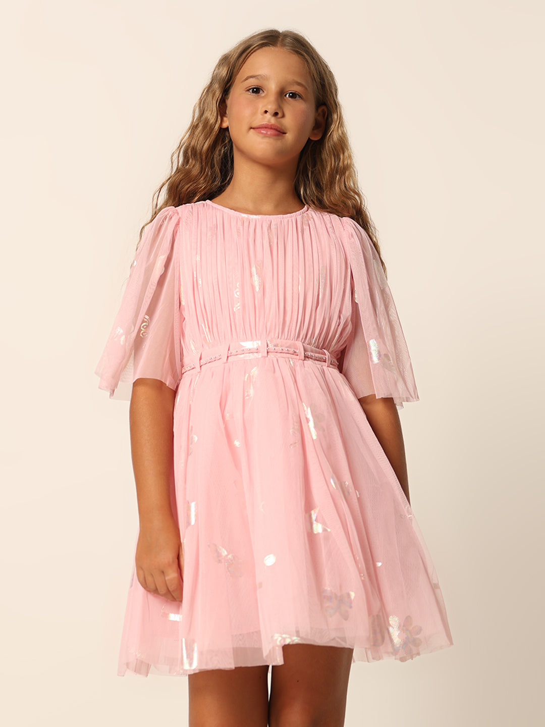 GIRLS Foil Print Tulle Dress