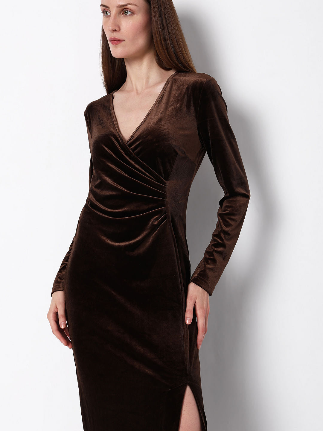 Copper Brown Velvet Maxi Dress