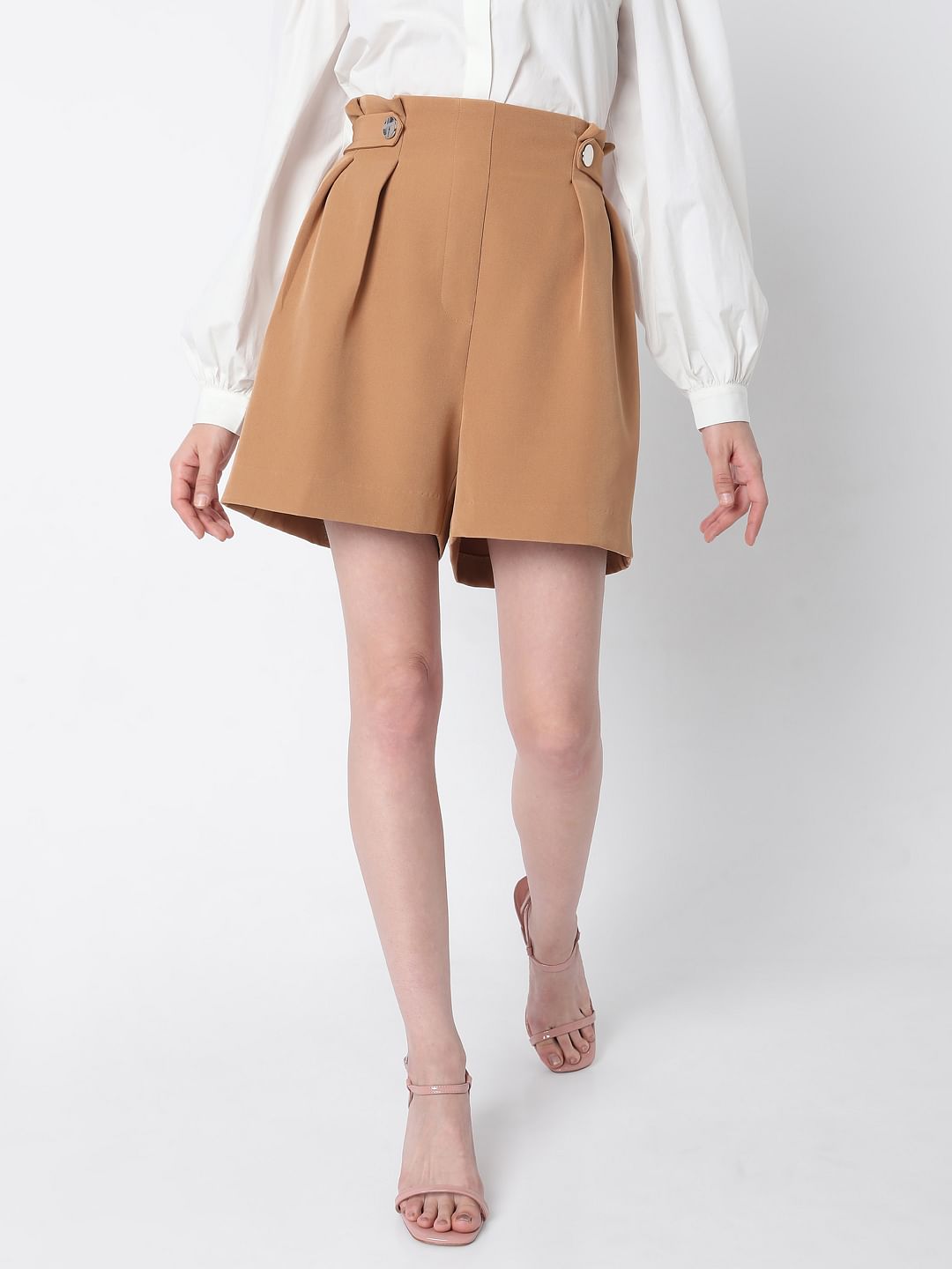 Brown High Rise Shorts