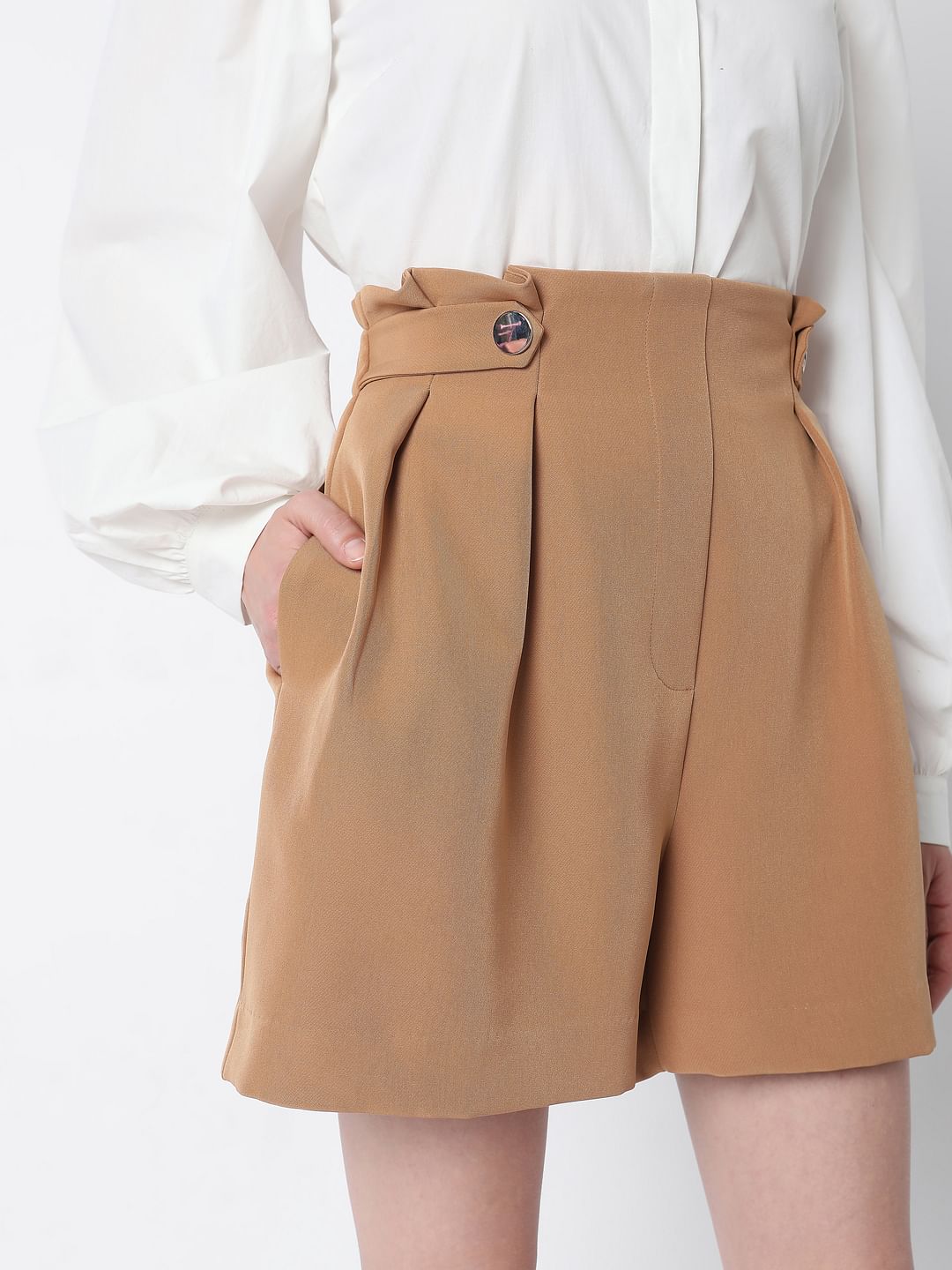 Brown High Rise Shorts