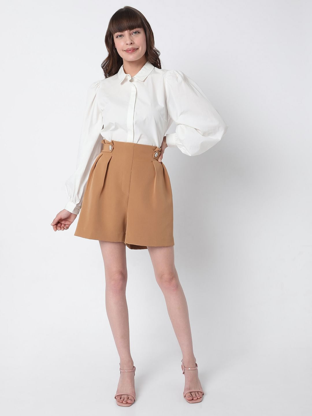 Brown High Rise Shorts