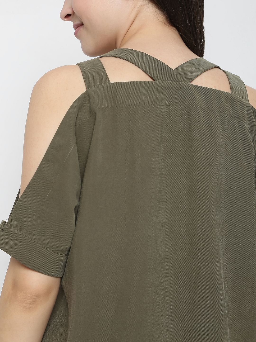 Green Cold Shoulder Top