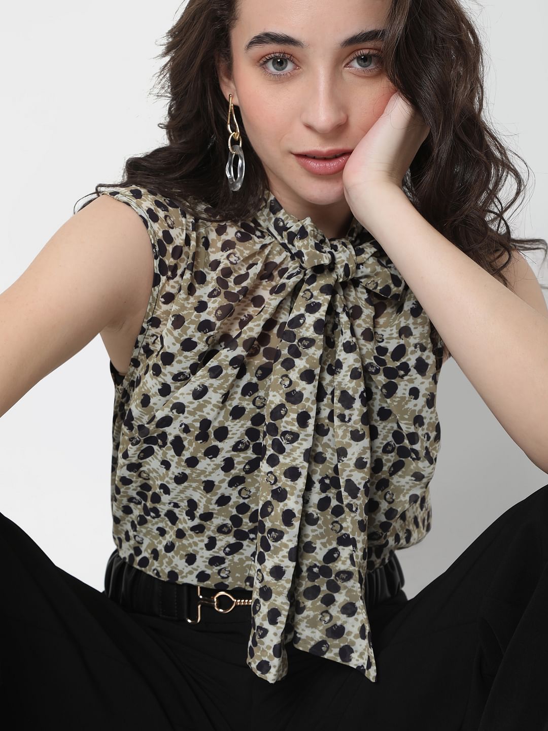 Green Abstract Print Top