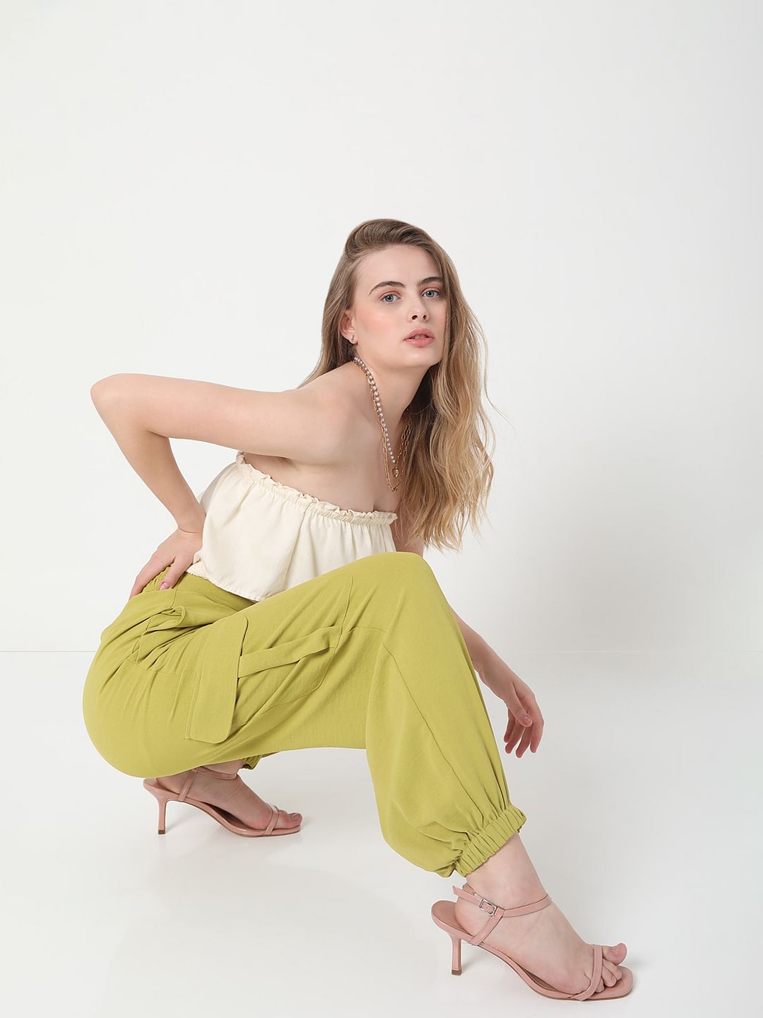 Green Mid Rise Cargo Pants