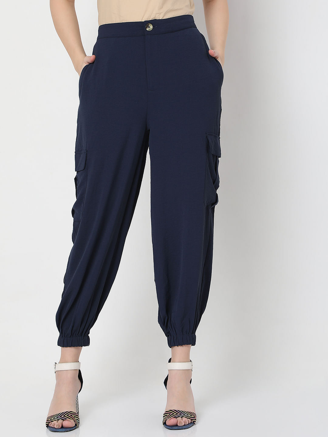 Navy Blue Mid Rise Cargo Pants