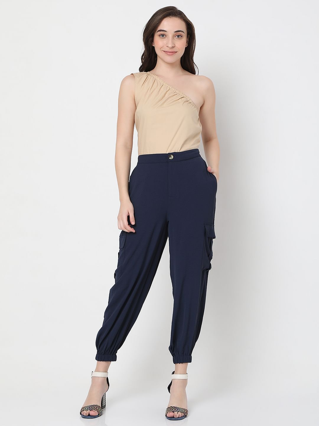 Navy Blue Mid Rise Cargo Pants