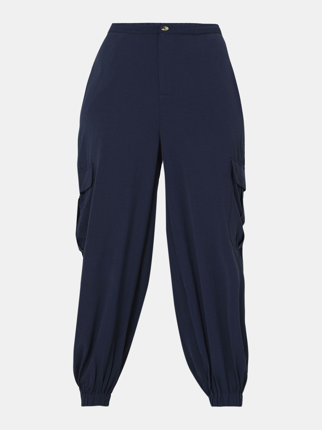 Navy Blue Mid Rise Cargo Pants