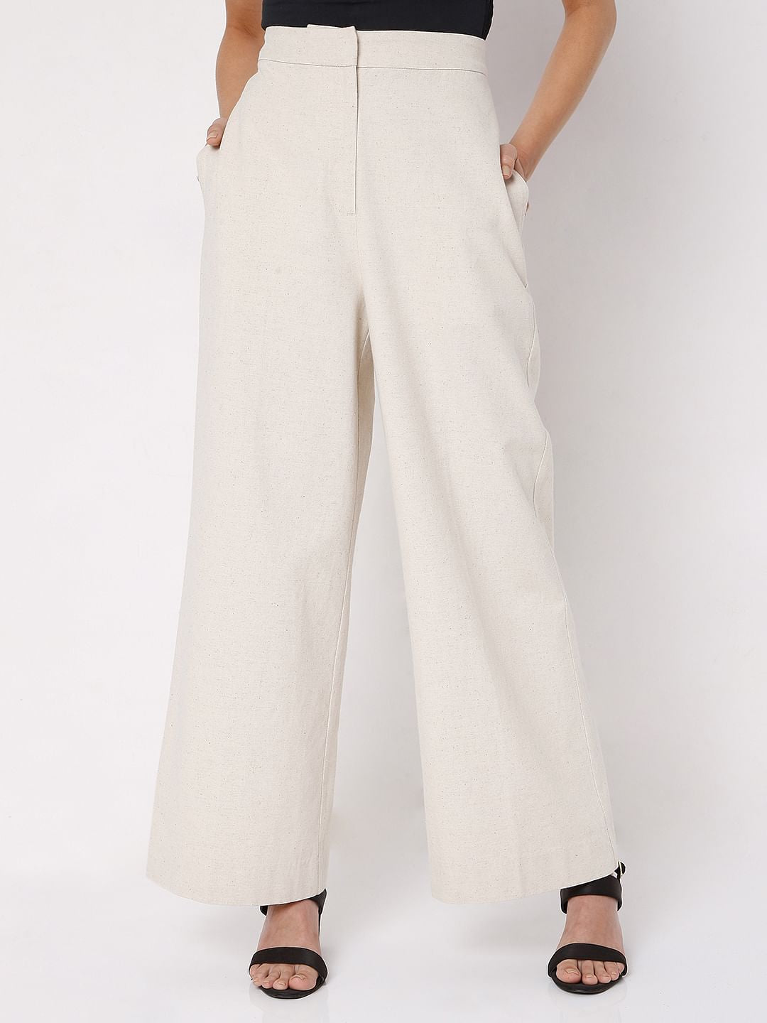 Beige High Waist Wide Leg Pants