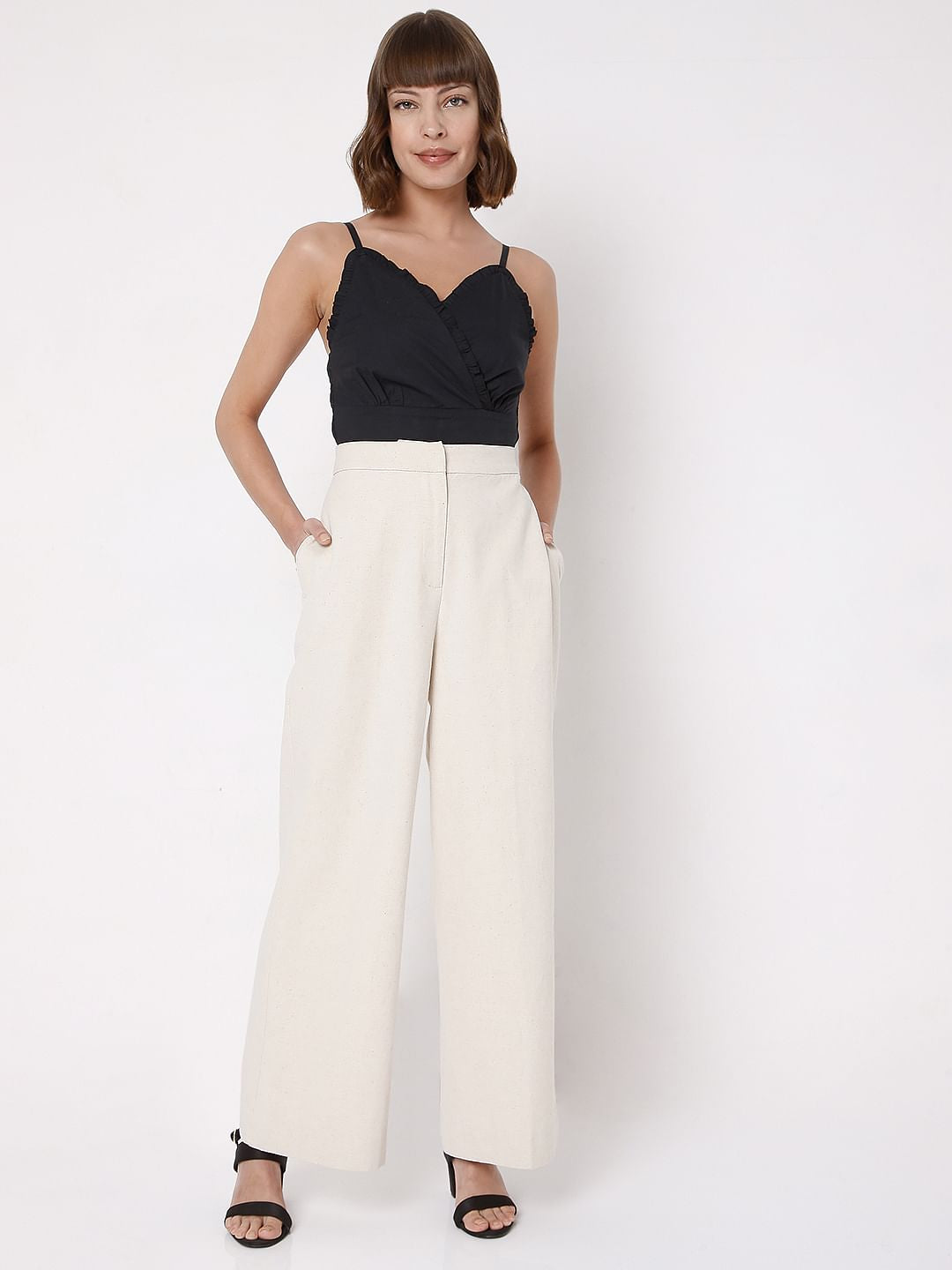 Beige High Waist Wide Leg Pants