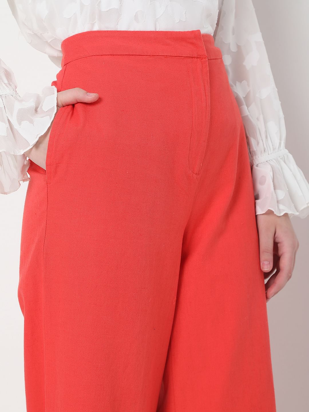 Dark Coral High Rise Wide Leg Co-Ord Set Pants