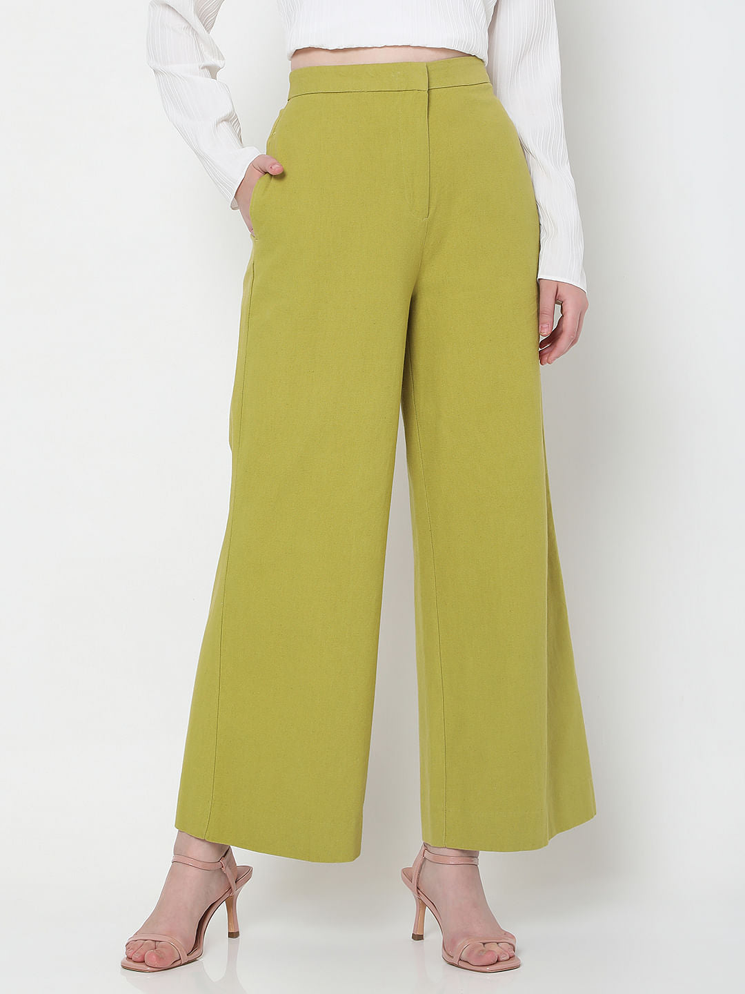 Green High Rise Wide Leg Pants