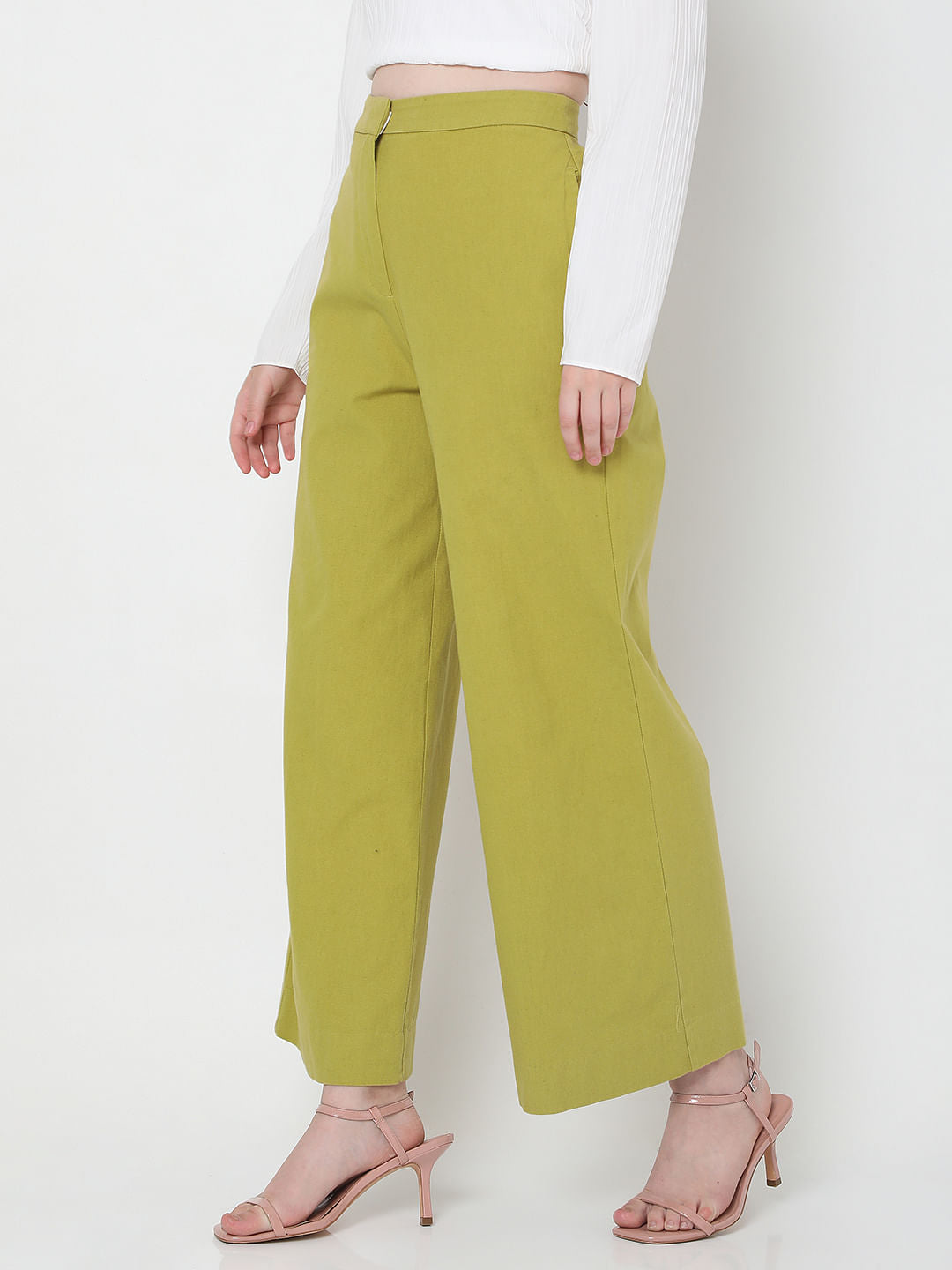Green High Rise Wide Leg Pants