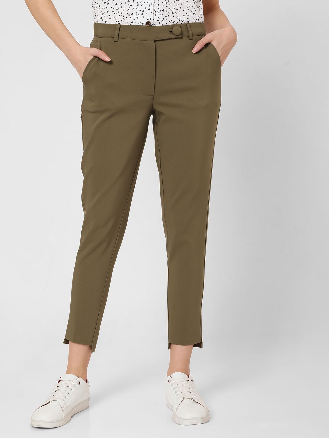 Green Mid Rise Slim Fit Trousers