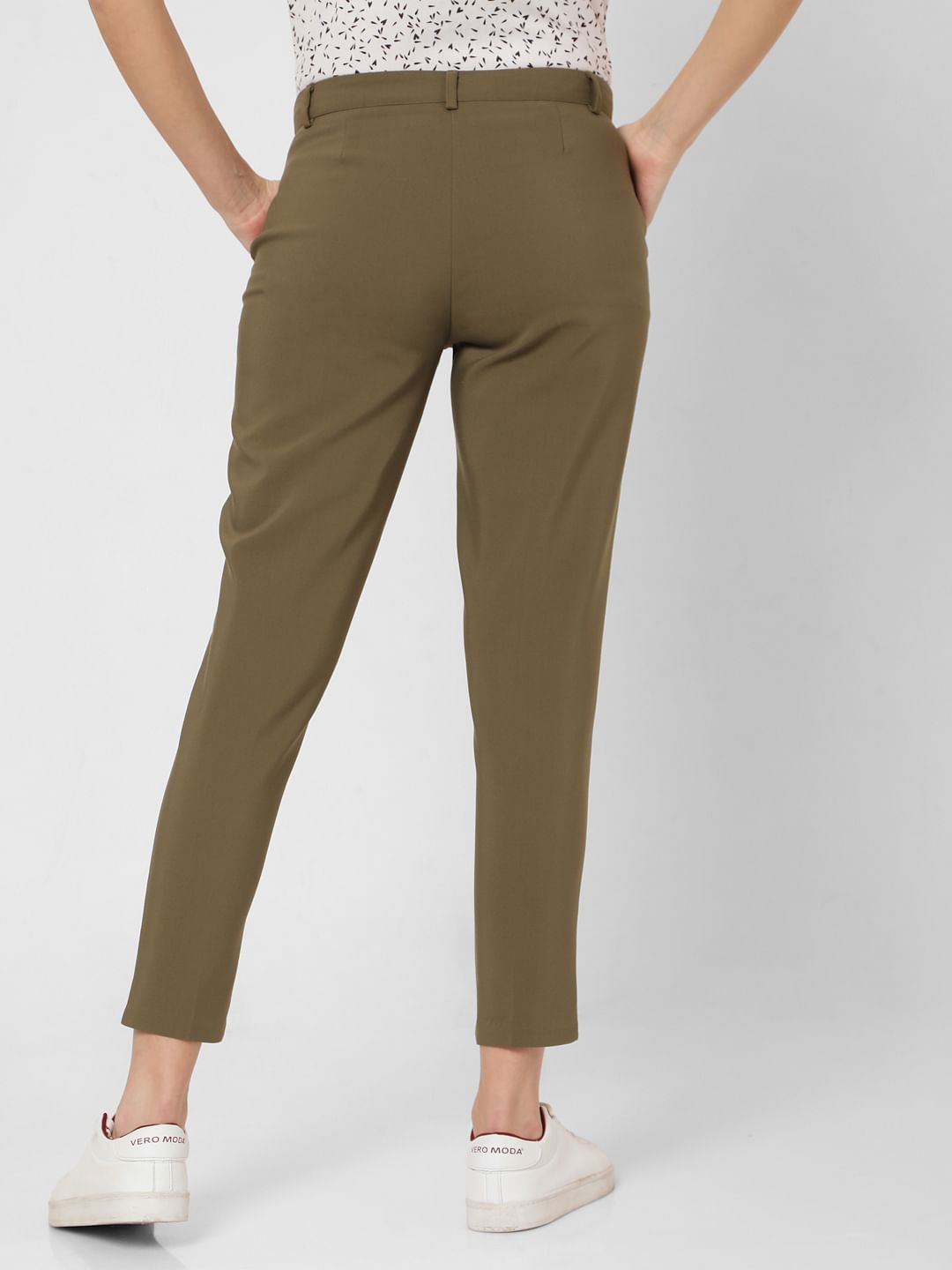 Green Mid Rise Slim Fit Trousers