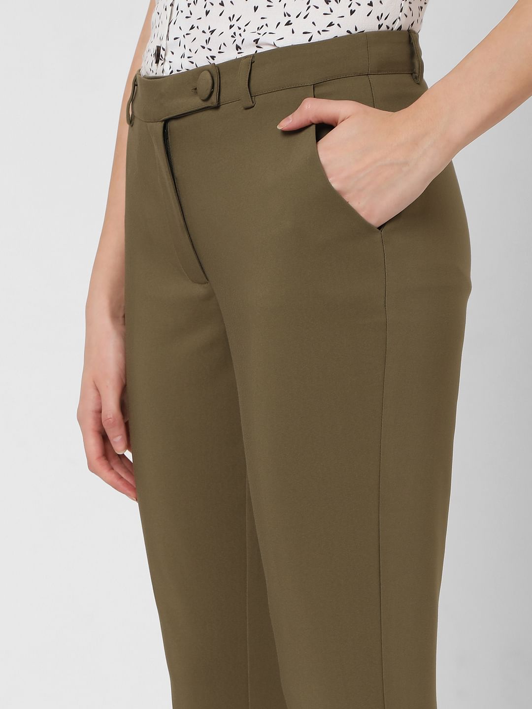 Green Mid Rise Slim Fit Trousers