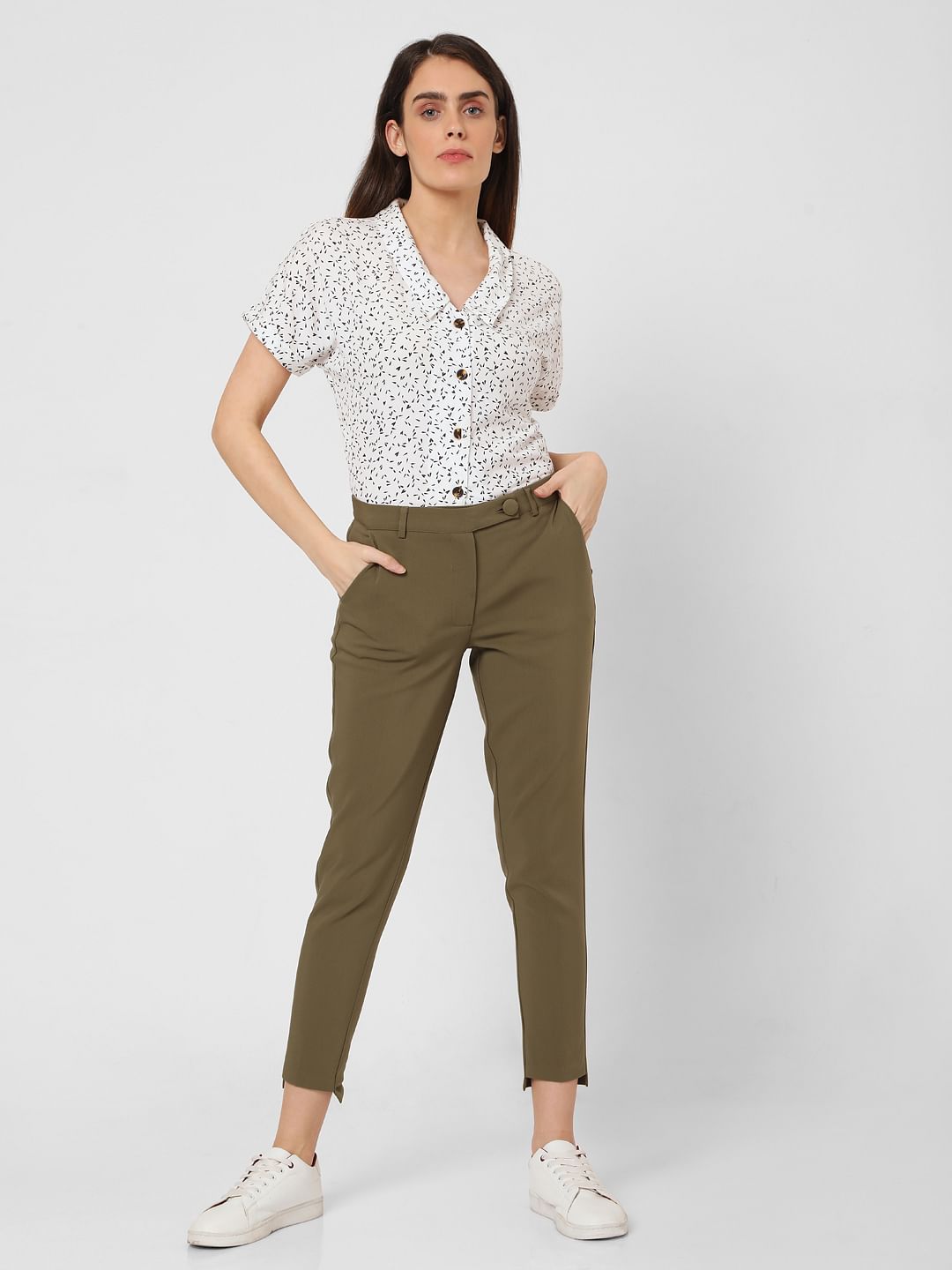 Green Mid Rise Slim Fit Trousers