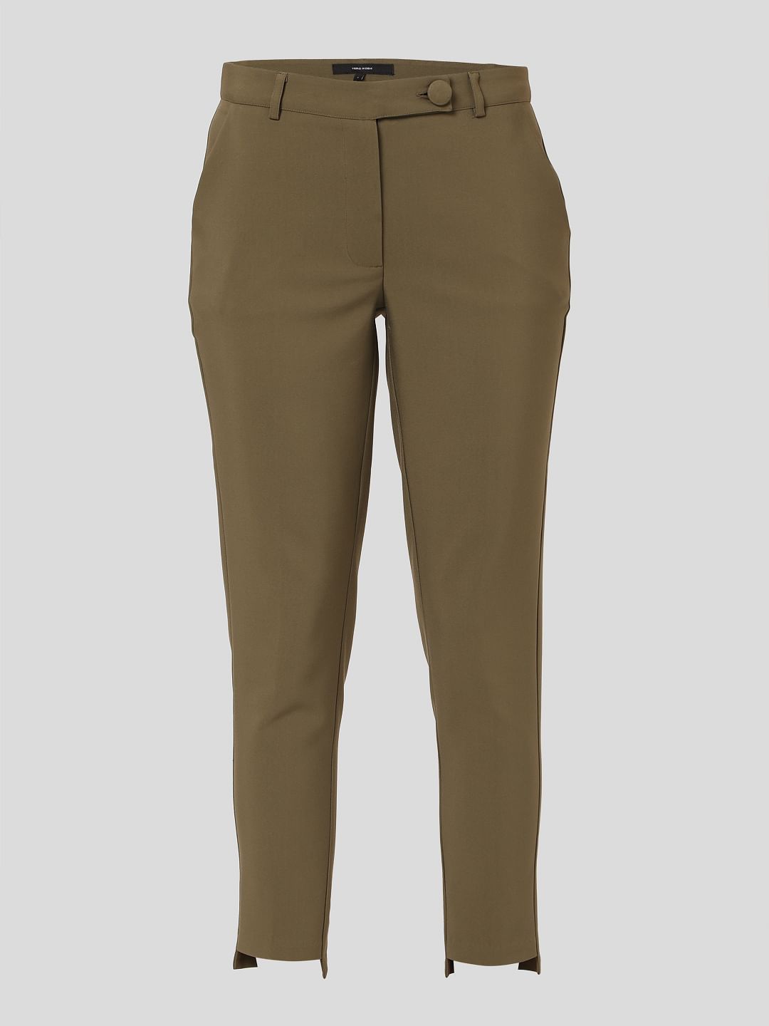 Green Mid Rise Slim Fit Trousers
