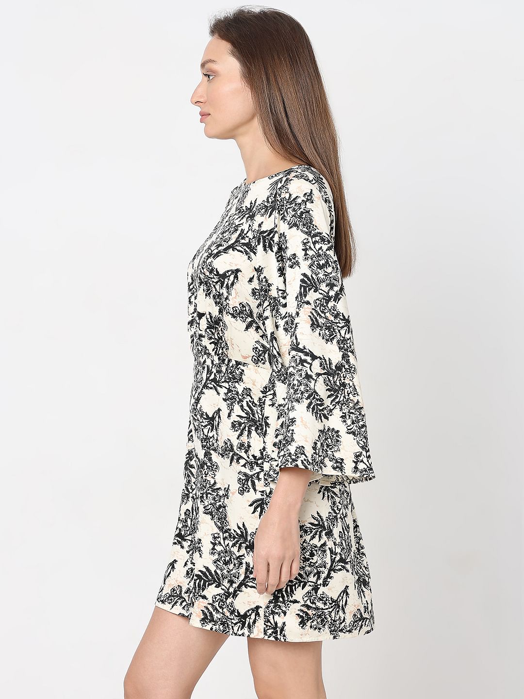 Beige Floral Print Dress