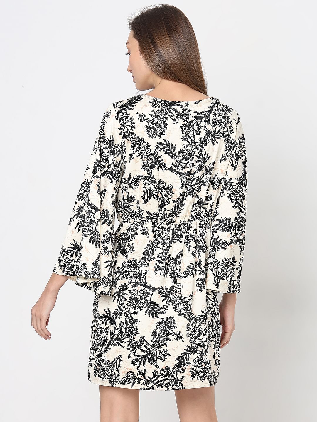 Beige Floral Print Dress