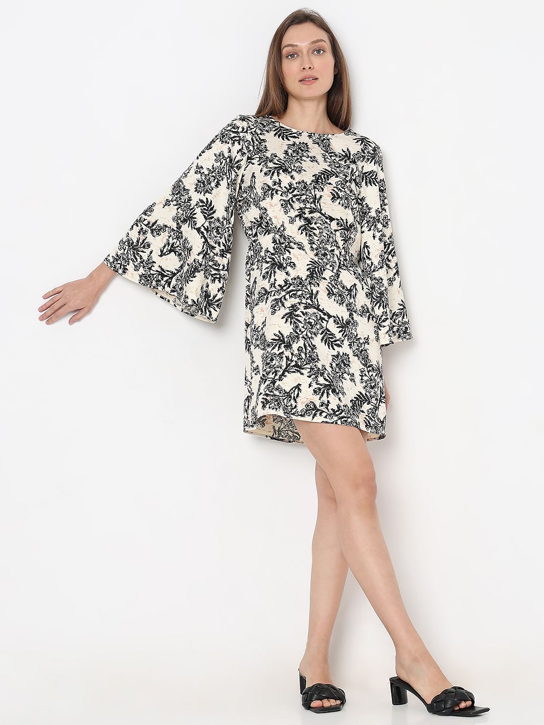 Beige Floral Print Dress