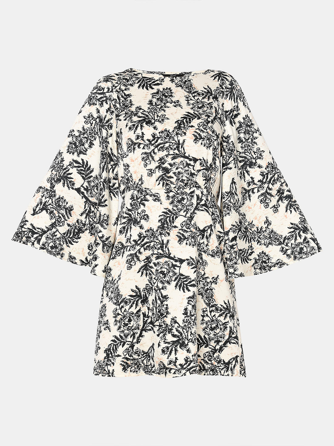 Beige Floral Print Dress