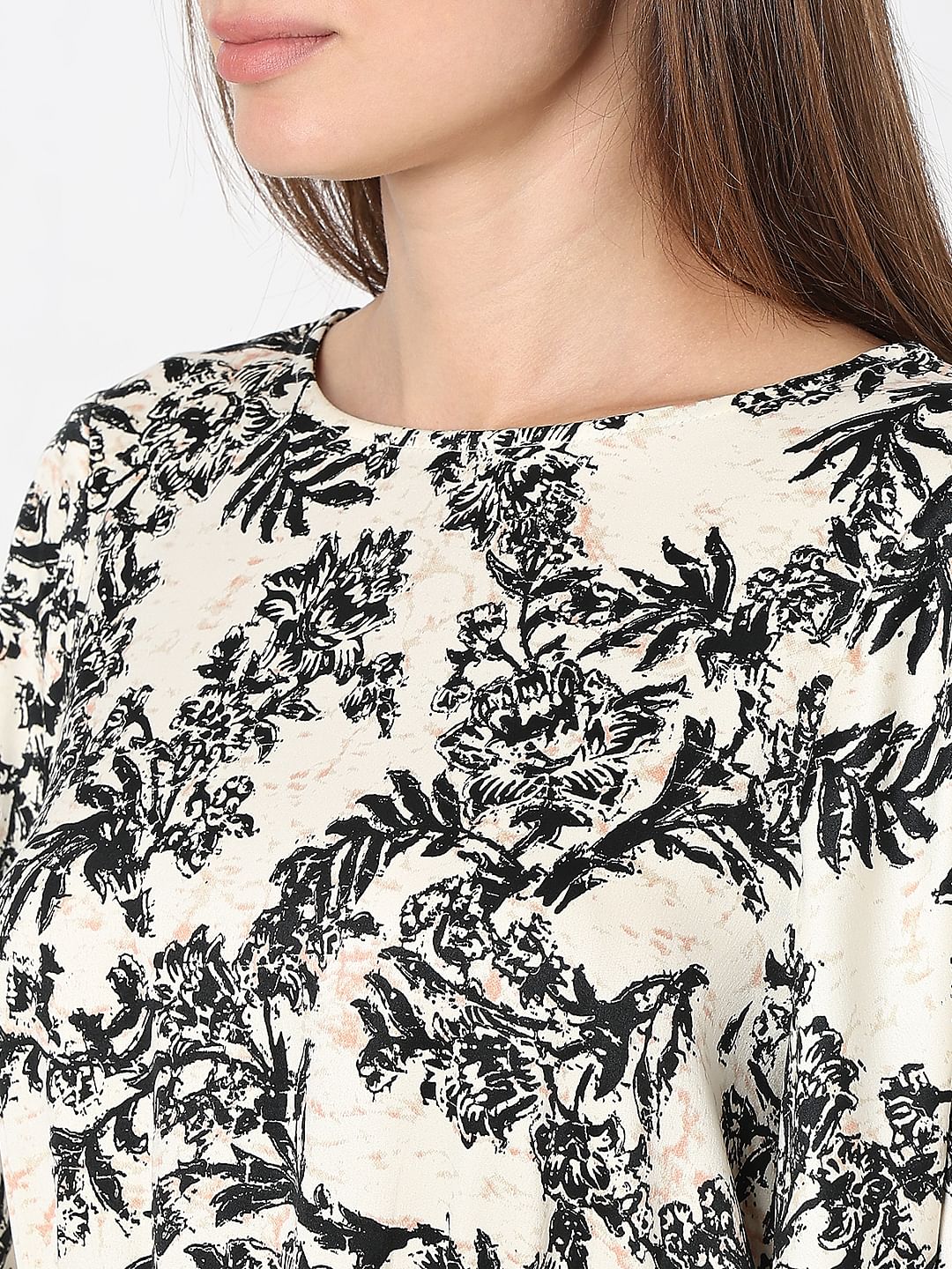 Beige Floral Print Dress