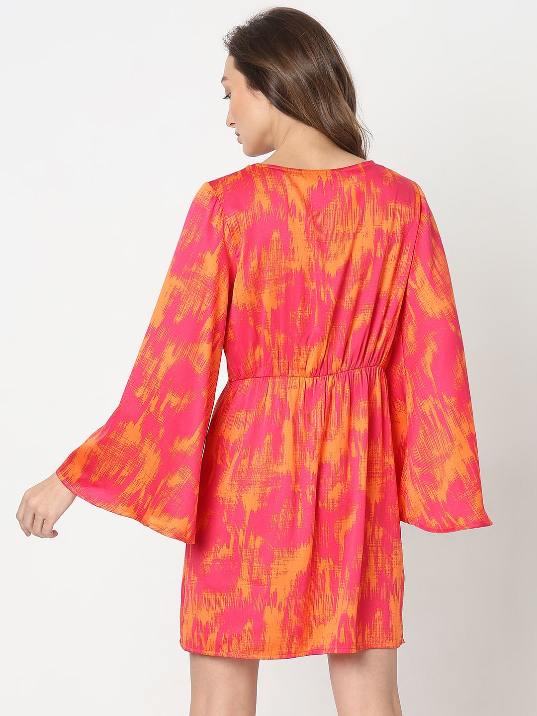 Pink Abstract Print Fit & Flare Dress