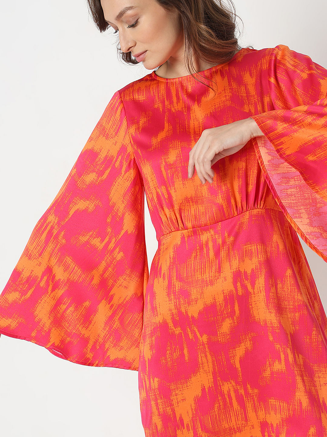 Pink Abstract Print Fit & Flare Dress