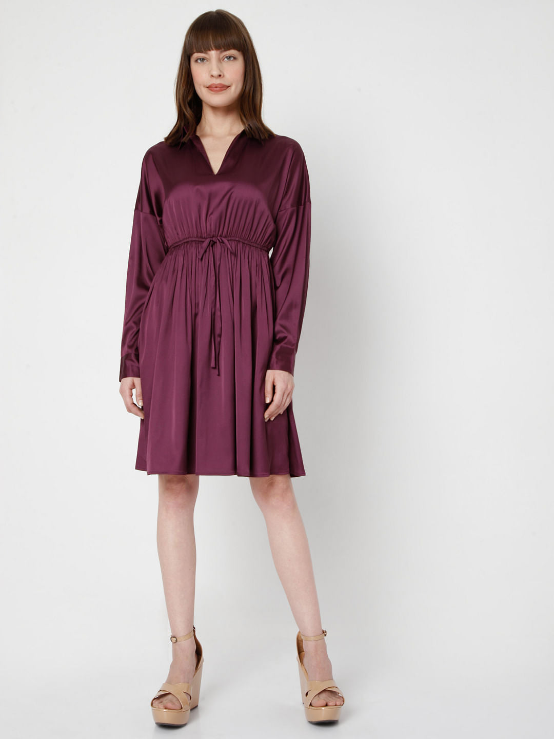 Purple Satin Fit & Flare Dress