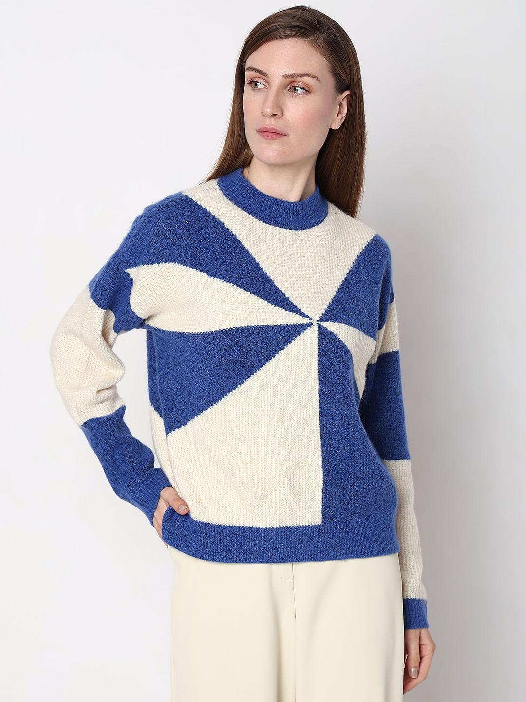 Blue Printed Jacquard Pullover