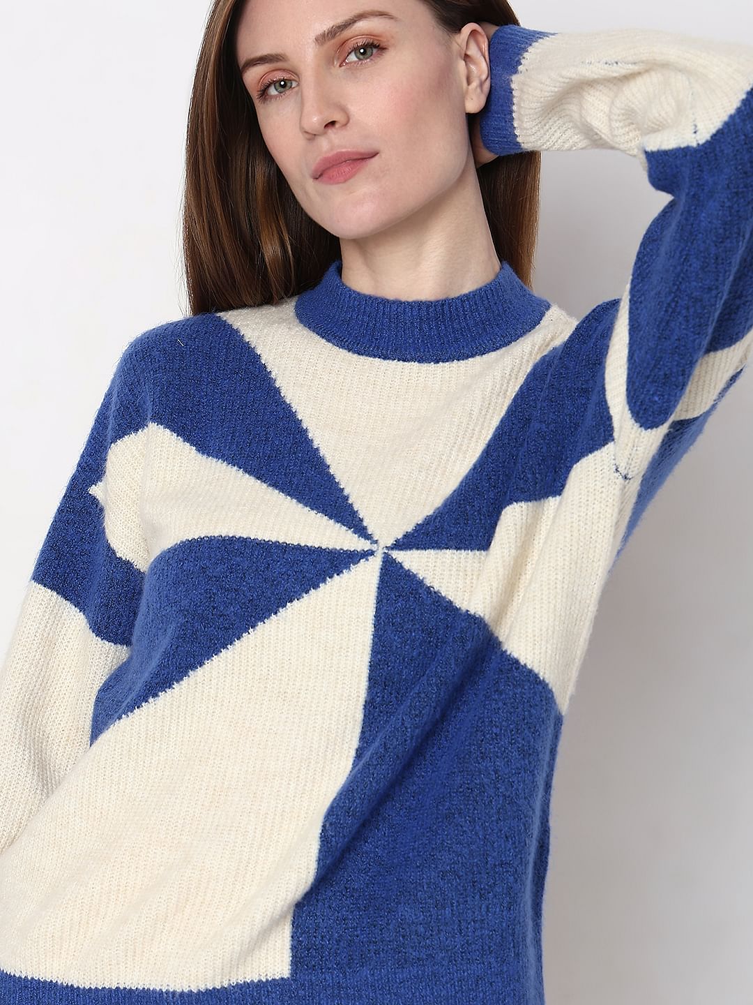 Blue Printed Jacquard Pullover