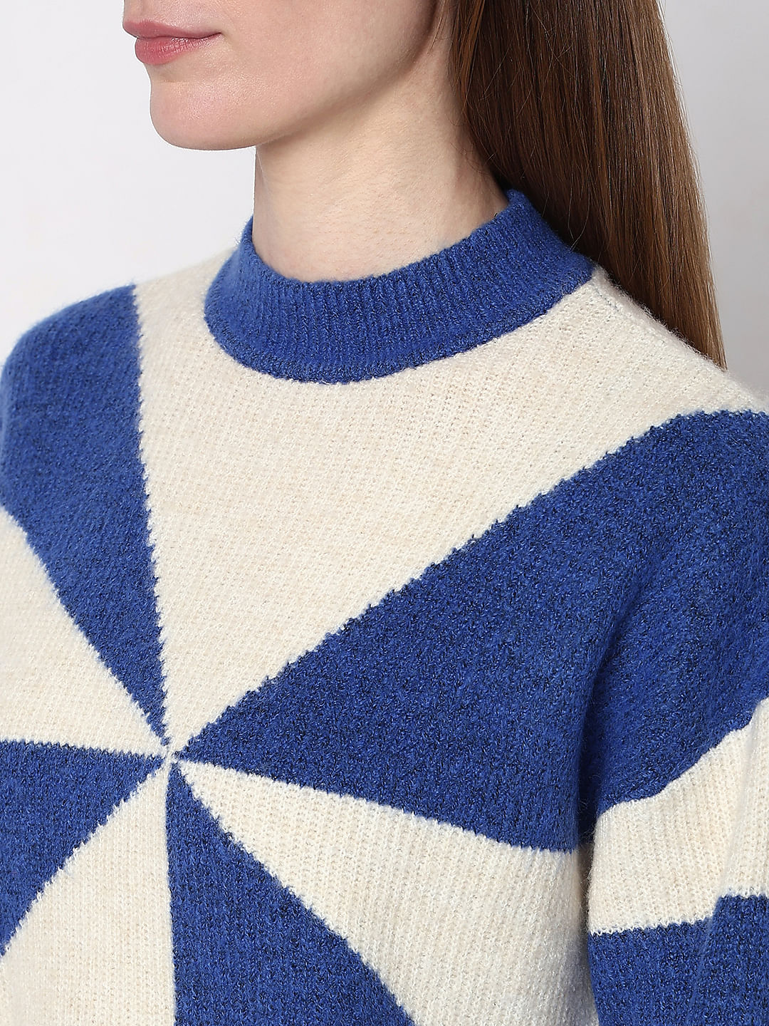 Blue Printed Jacquard Pullover