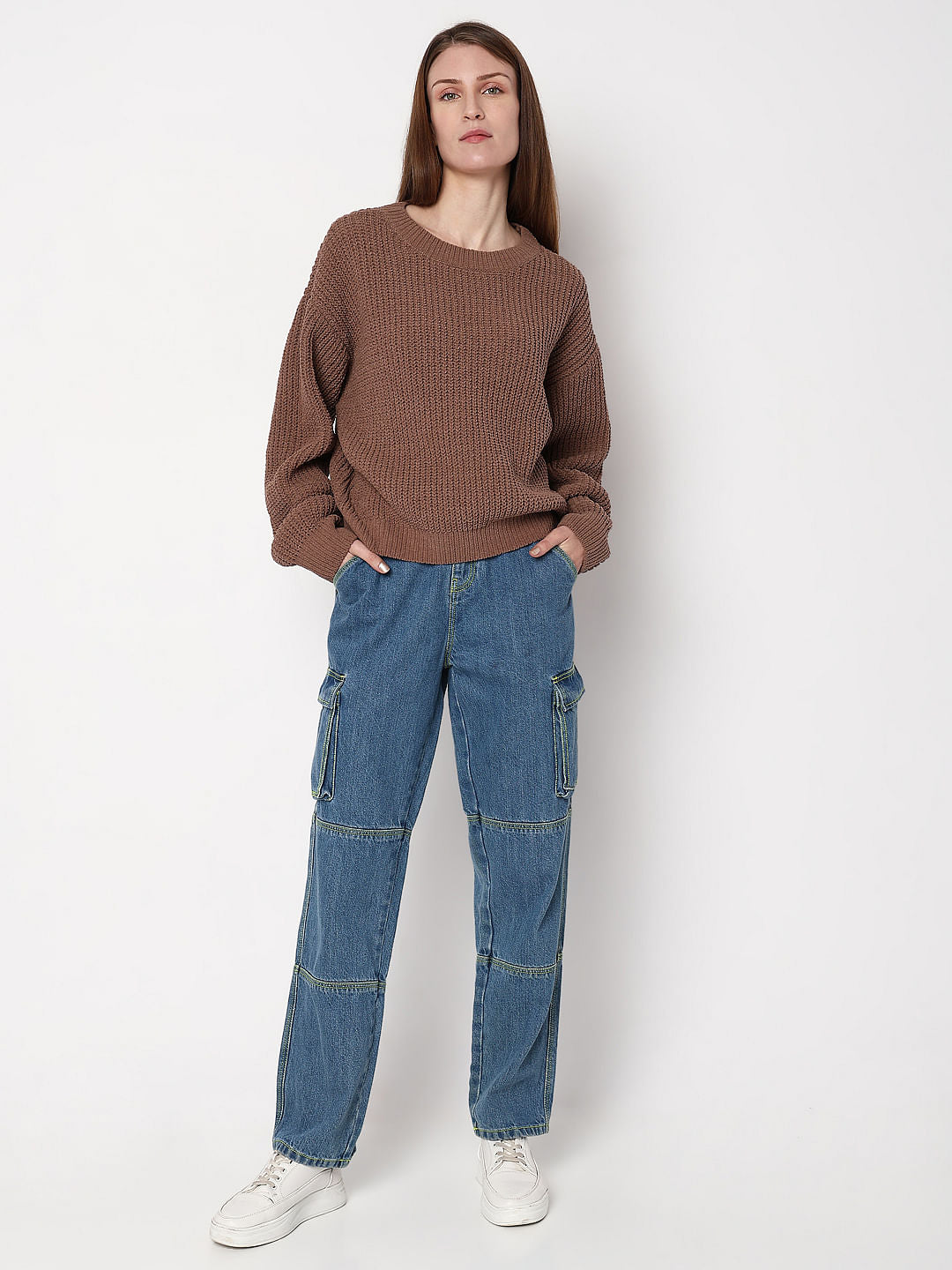 Brown Round Neck Pullover