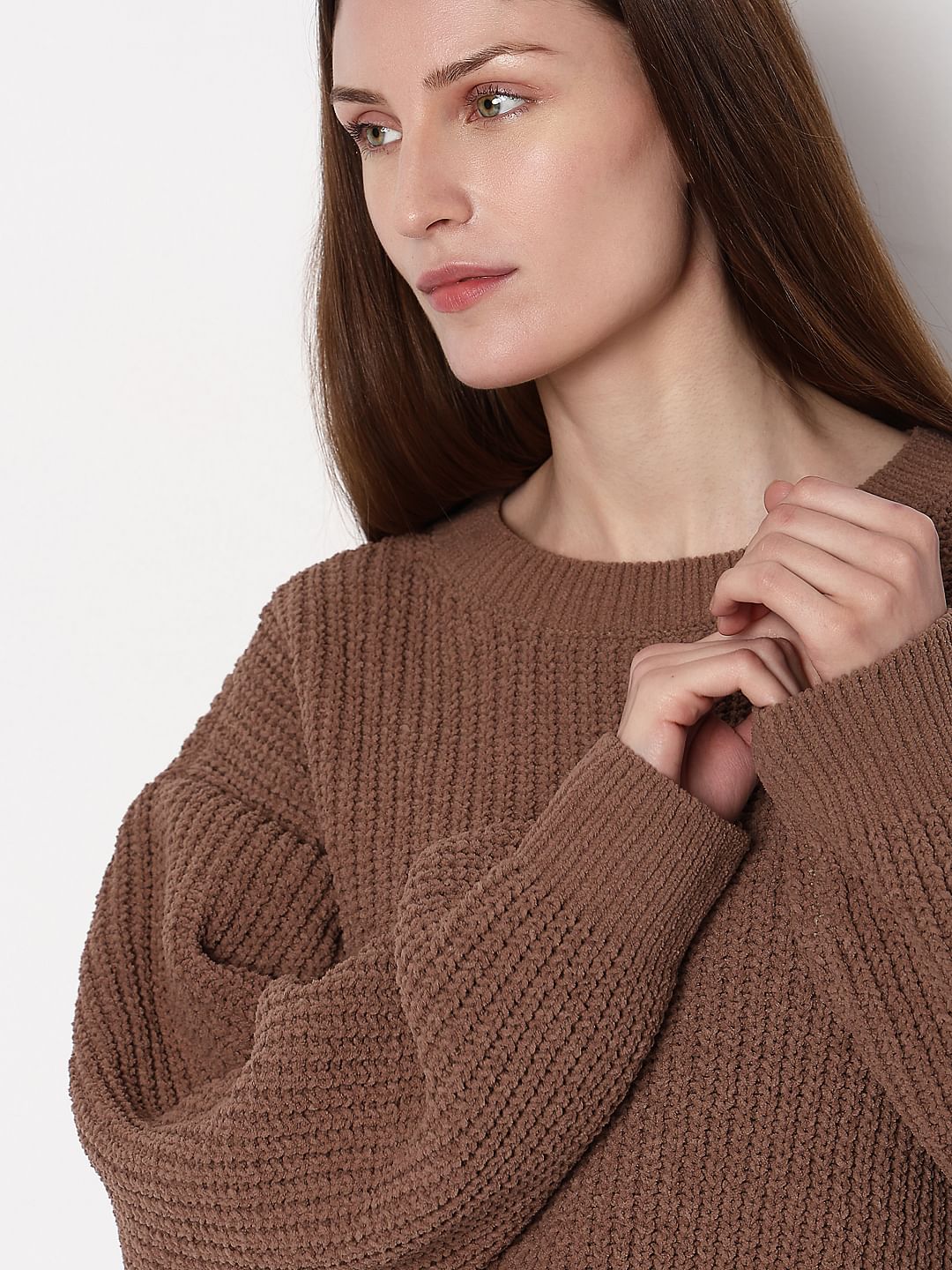 Brown Round Neck Pullover