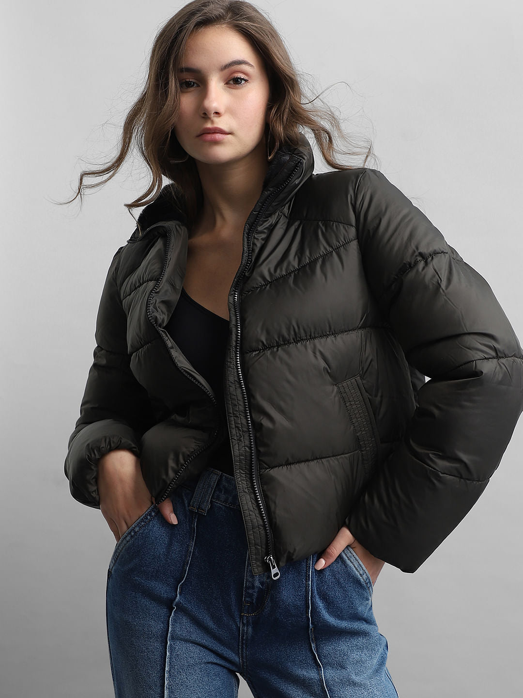 Dark Olive Short Puffer Jacket