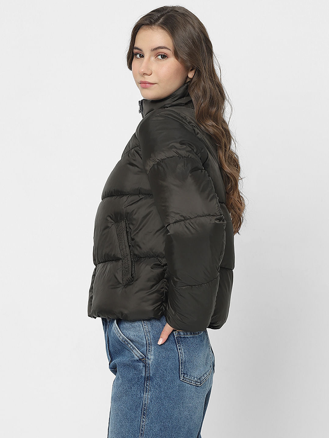 Dark Olive Short Puffer Jacket