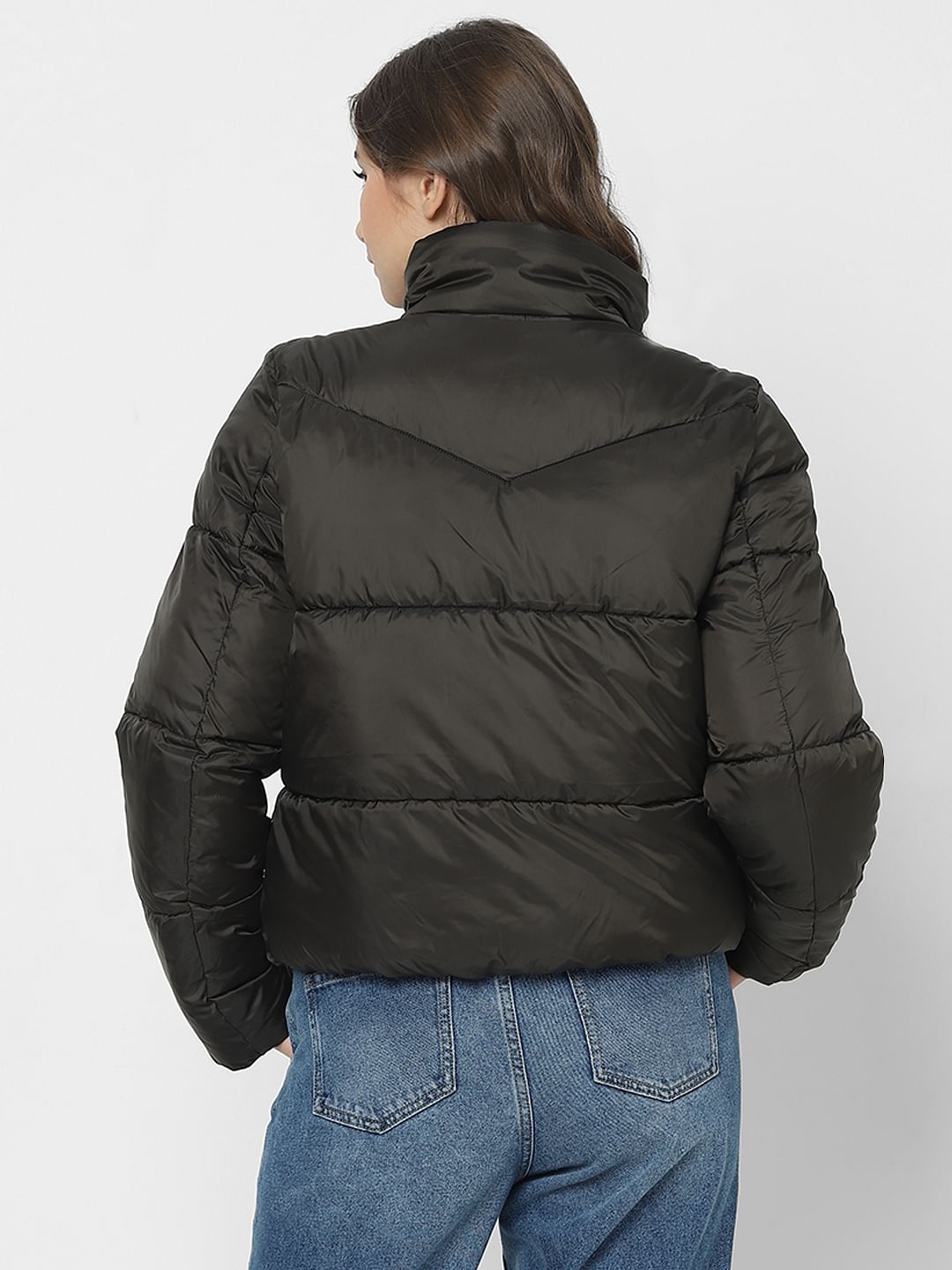 Dark Olive Short Puffer Jacket