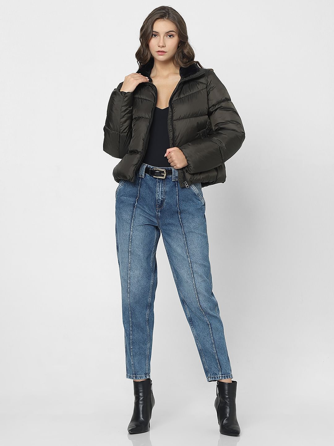 Dark Olive Short Puffer Jacket