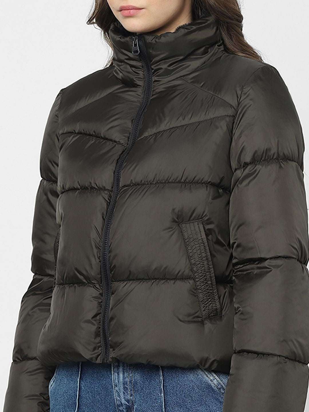 Dark Olive Short Puffer Jacket